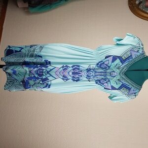 Apt. 9- light blue & lavender midi decorative pattern short sleeve dress